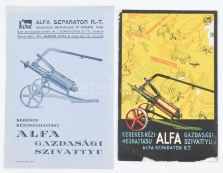 cca 1930 Kézi meghajtású Alfa Separator 2 db dekoratív képes termékismertető prospektusa, 16p + 4 p, egyik címlapja sérült