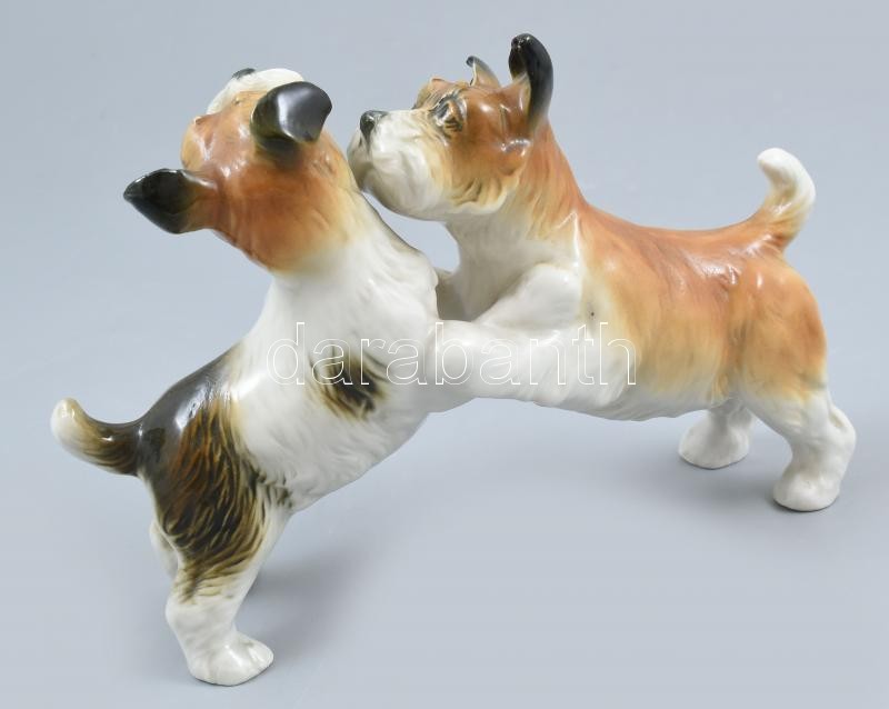 Ens porcelán foxi kutya pár, jelzett, hibátlan, m: 17 cm - Image 2