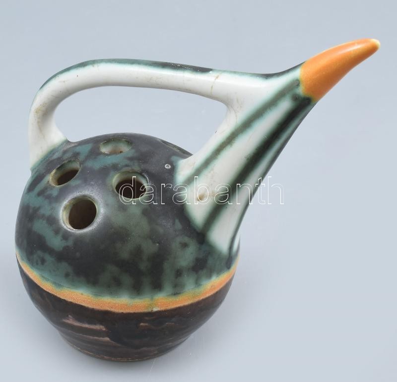Retró ikebana, kerámia, kopásnyomokkal, jelzés nélkül. m: 13 cm