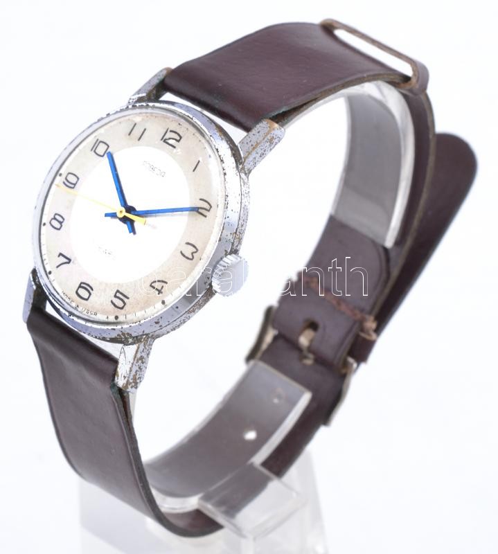 Pobeda kézi felhúzós mechanikus karóra, müködő, jó állapotban, kopott óratok d: 32 mm - Image 2