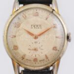 Fero kézi felhúzós, mechanikus karóra, működő, jó állapotban, kopott óratok, bőrszíj d: 34 mm