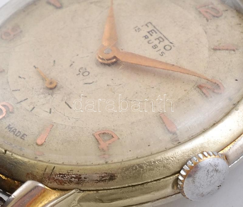 Fero kézi felhúzós, mechanikus karóra, működő, jó állapotban, kopott óratok, bőrszíj d: 34 mm - Image 2