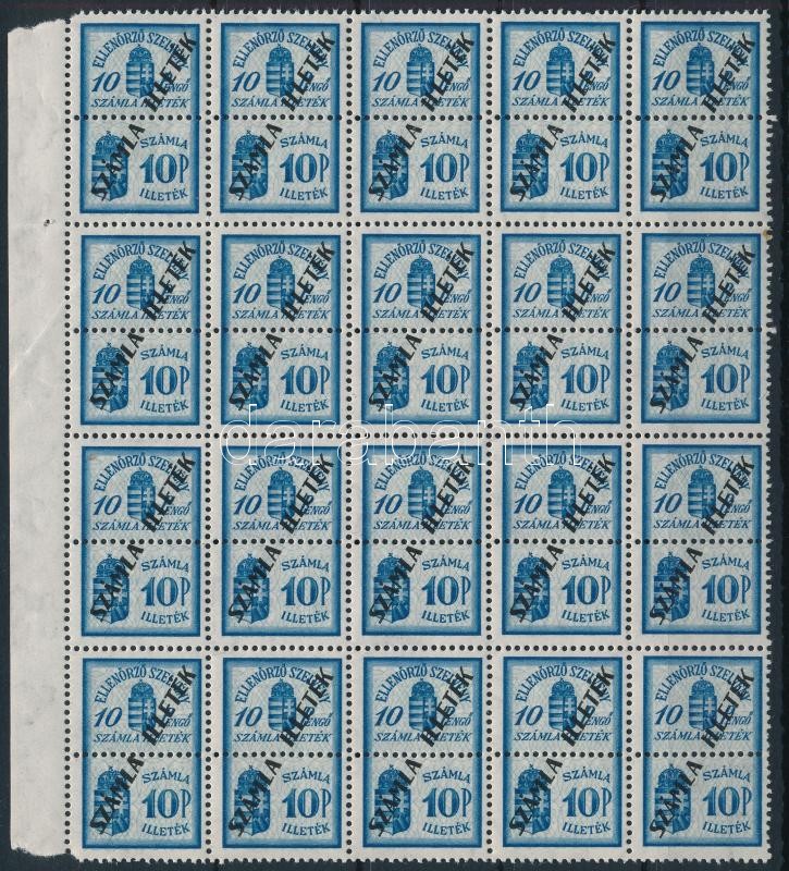 1945 Számlailleték bélyeg 10P 15 párt tartalmazó tömb (22.500)