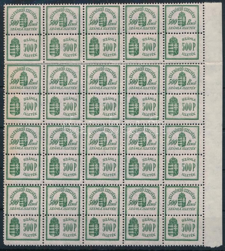 1946 Számlailleték bélyeg 500P 20 párt tartalmazó összefüggés (18.000)