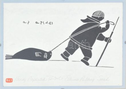 Henry Napartuk: Eskimo pulling seal. ofszet, papír, jelzett. keretben 24x18 cm