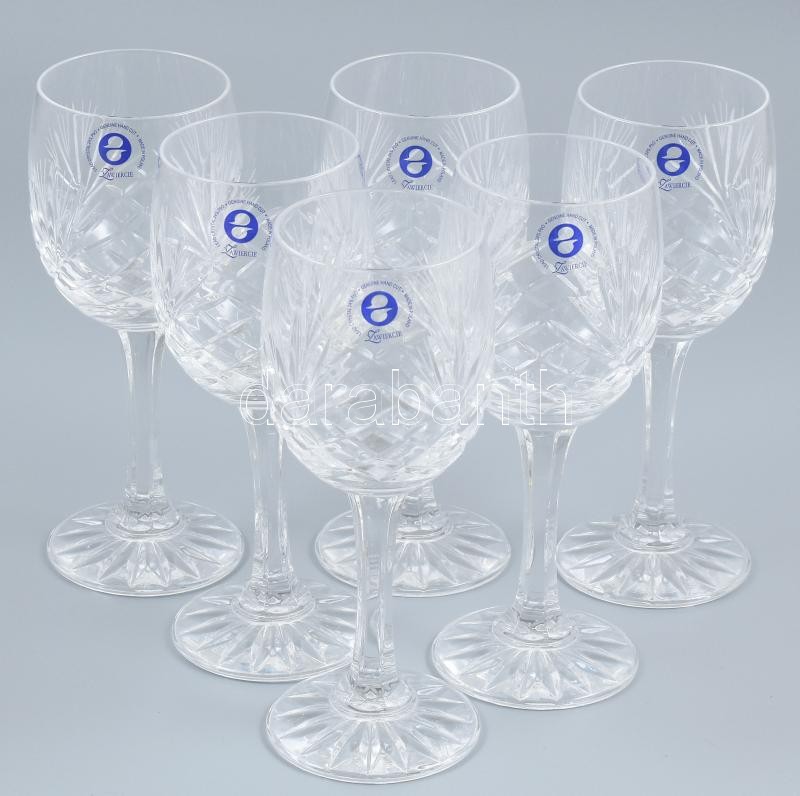 Zawiercie lengyel talpas borospohár, 6 db, ólomkristály, etikettel jelzett, hibátlan, m: 17,5 cm