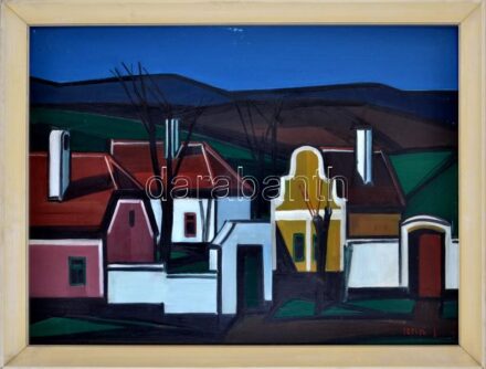 Ircsik József (1932-1986): Dombos táj. Olaj, farost, jelzett. Hátoldalán autográf felirattal és Képcsarnok Vállalat címkéjével. Keretben, 60×80 cm