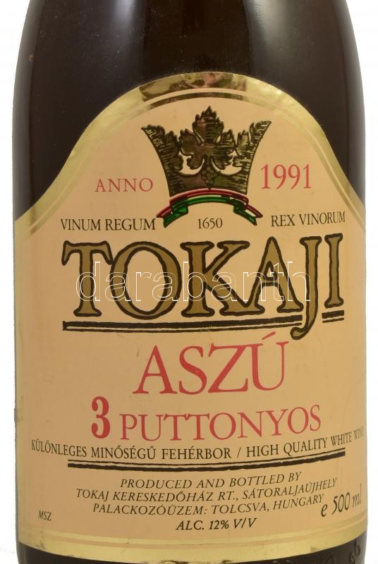 1991 Tokaji aszú 3 puttonyos bontatlan palack fehérbor - Image 2