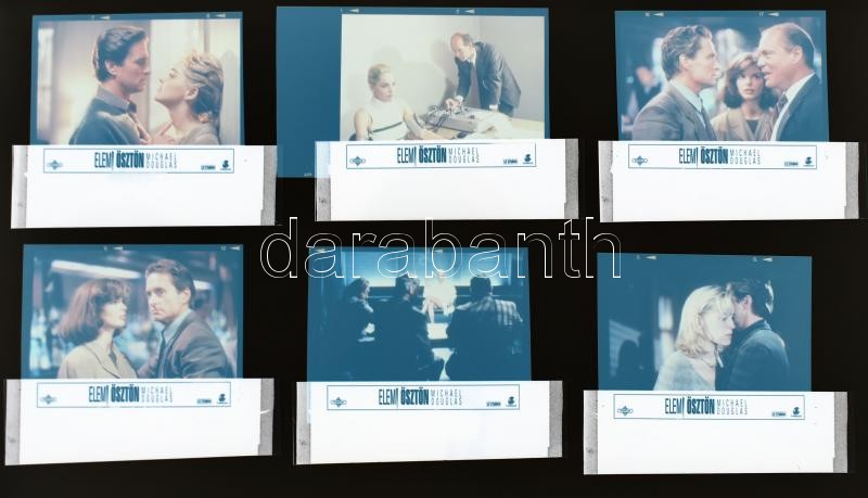 cca 1992 ,,Elemi ösztön' című francia - amerikai film jelenetei és szereplői, 10 db NEGATÍV, feliratokkal, 18x24 cm