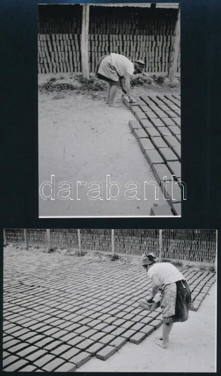 cca 1962 Téglavetők, Kalocsai Rudolf budapesti fotóriporter hagyatékából 4 db mai nagyítás, 15x10 cm