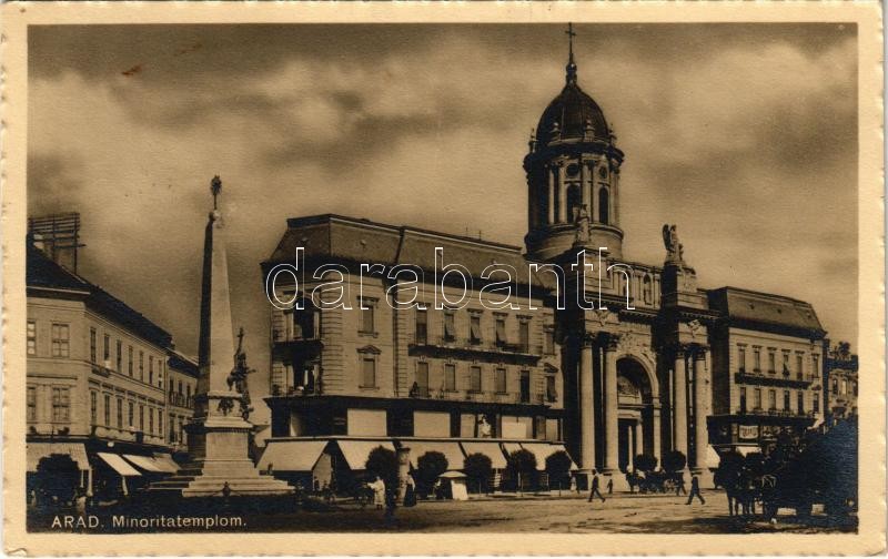 Arad, Minorita templom, emlékmű, Bazár üzlet, Központi divatáruház. Bloch H. kiadása / street, monument, shops