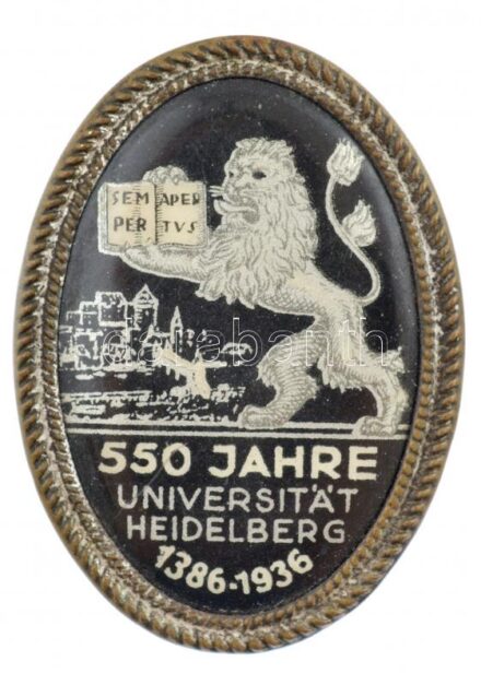 Német Harmadik Birodalom 1936. '550 éves a Heidelbergi Egyetem 1386-1936' zománcozott fém jelvény T:2 German Third Empire 1936. '550 Jahre Universität Heidelberg 1386-1936 (550th anniversary of the University of Heidelberg 1386-1936)'
