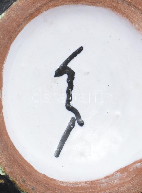 Bán Károly: Retró csíkos váza, jelzett, hibátlan, m: 17 cm - Image 2