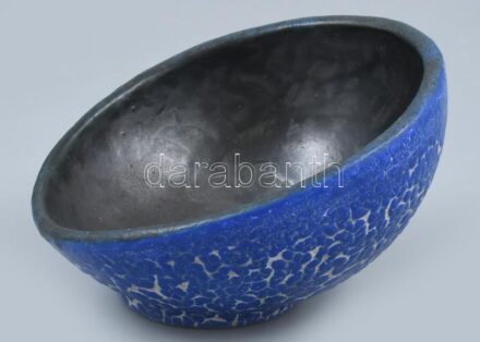 Királykék retró, kerámia tál, jelzés nélkül, hibátlan, d: 15 cm