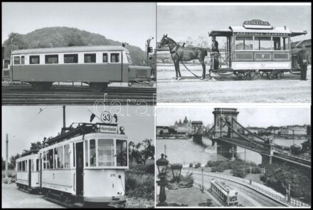 Eltérő időben, különféle helyszíneken készült felvételek villamosokról, lóvasútról, sínbuszokról, 9 db mai nagyítás egy közlekedéstörténet iránt érdeklődő műgyűjtő hagyatékából, 10x15 cm