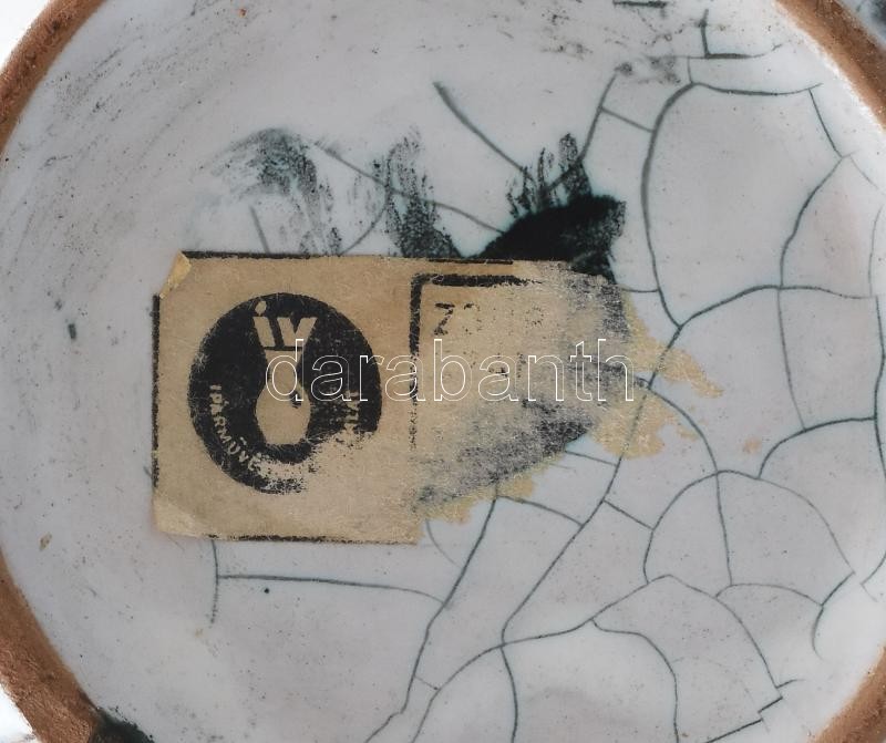 Fórizsné Sárai Erzsébet: Váza. Mázas kerámia váza. Kézzel festett, jelzett, egy pici lepattanással. 30 cm - Image 3
