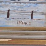 Ircsik J jelzéssel: Téli séta. Olaj, vászon, javított. Dekoratív, sérült fakeretben. 46x59 cm - Image 2