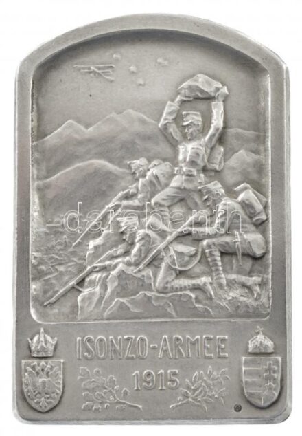 Osztrák-Magyar Monarchia 1915. 'Isonzó-hadsereg 1915' jelzett Ag sapkajelvény, hátoldalán 'G. HERRMANN WIEN III. HAUPSTR. 81' gyártói jelzéssel (10,23g/43x29mm) T:1-,2 Austro-Hungarian Monarchy 1915. 'Isonzo-Armee 1915' marked Ag cap badge