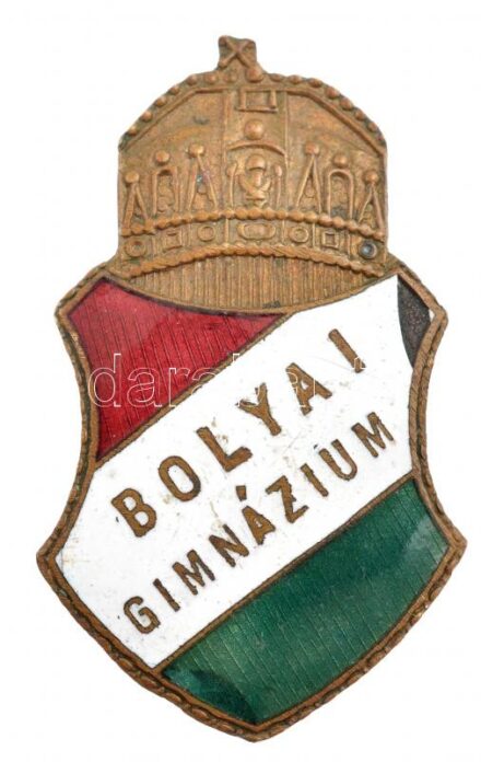 DN 'Bolyai Gimnázium' részben zománcozott sapkajelvény (46x29mm) T:1-,2 sérült rögzítőpánt