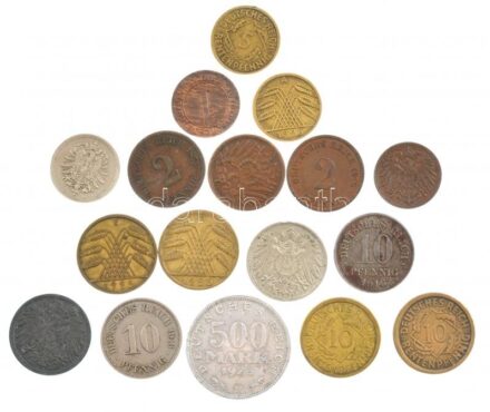Német Birodalom 1875-1926. 1pf-500M (17xklf) T:2-3 German Empire 1875-1926. 1 Pfennig - 500 Mark (17xdiff) C:XF-F