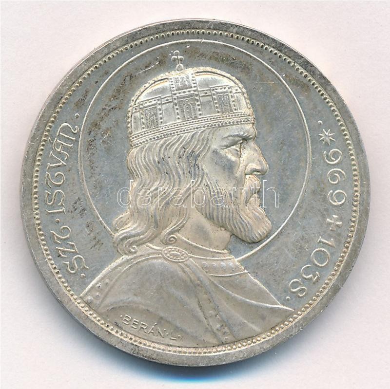 1938. 5P Ag 'Szent István' T:2 patina Adamo P8.1