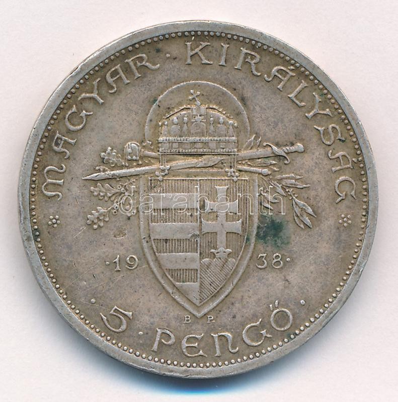 1938. 5P Ag 'Szent István' T:2- ph., patina Adamo P8.1 - Image 2