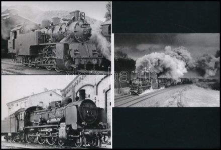 Eltérő időben készült felvételek gőzmozdonyokról és szerelvényekről, 5 db mai nagyítás különféle forrásokról, 10x15 cm