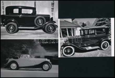 cca 1945 előtti automobilok tétele, 6 db mai nagyítás különféle forrásokról, 10x15 cm