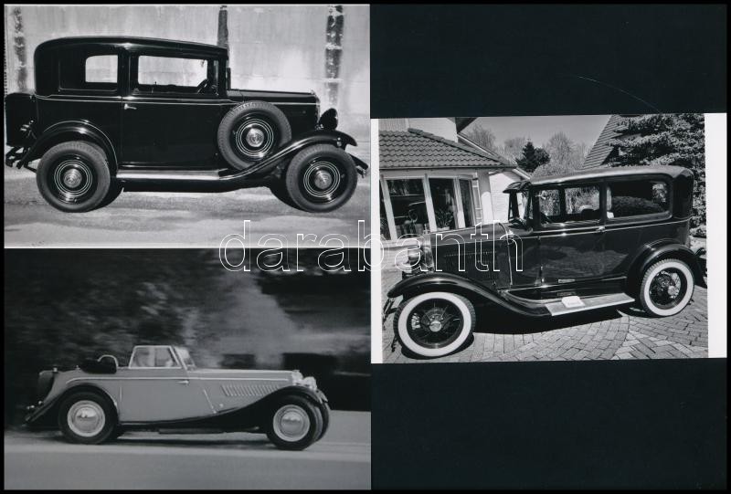cca 1945 előtti automobilok tétele, 6 db mai nagyítás különféle forrásokról, 10x15 cm