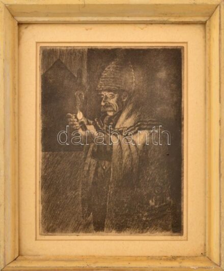 Olvashatatlan jelzéssel: Pipagyújtó, 1942. Rézkarc, papír. Üvegezett, sérült fakeretben. 23,5x18 cm