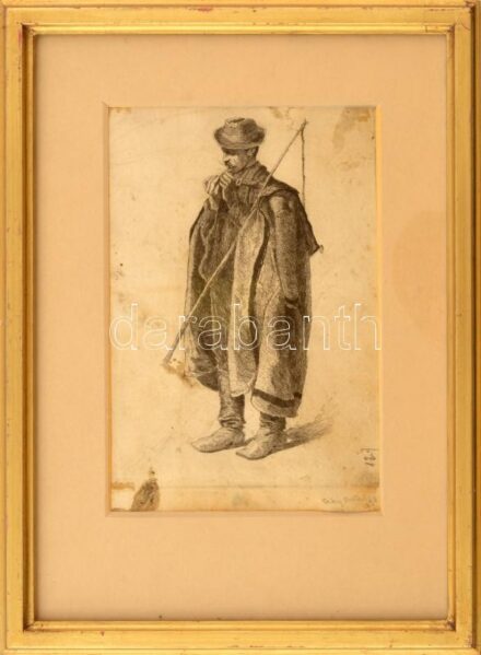 Tahi (Tahy) Antal (1855-1902): Pásztor, 1896. Rézkarc, papír. Jelzett. Foltos. Üvegezett fakeretben. 17x12 cm
