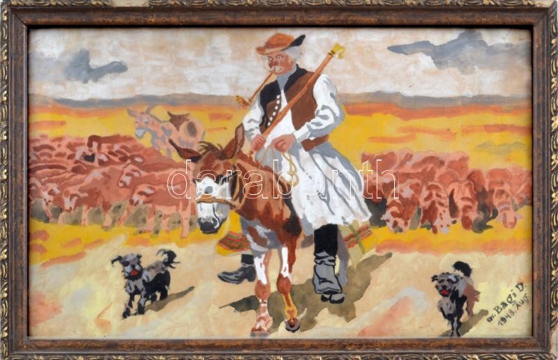 Bagi D. jelzéssel: Pásztor kutyákkal. Akvarell, papír. Üvegezett fakeretben. 21x34 cm