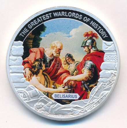 Palau 2013. 1$ ezüstözött Cu 'A történelem legnagyobb hadurai - Belisarius' részben multicolor festéssel, kapszulában T:PP Palau 2013. 1 Dollar silver plated Cu 'The Greatest Warlords of History - Belisarius' with partial multicolor