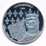 DN 'Nemzetünk nagyjai - I. Lajos' kétoldalas Ag emlékérem tanúsítvánnyal (10,37g/0.999/35mm) T:PP