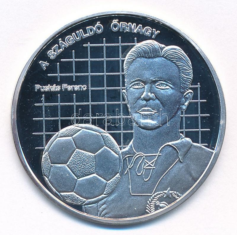 DN 'Nemzetünk nagyjai - Puskás Ferenc' kétoldalas Ag emlékérem tanúsítvánnyal (10,37g/0.999/35mm) T:PP kis patina