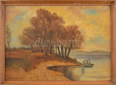 Erdélyi F. jelzéssel: Halászok. Olaj, vászon, kartonon, sérült. Fakeretben. 34x50 cm