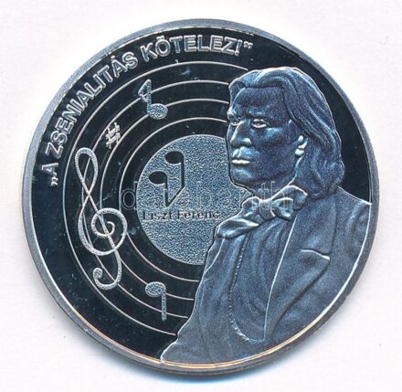DN 'Nemzetünk nagyjai - Liszt Ferenc' kétoldalas Ag emlékérem tanúsítvánnyal (10,37g/0,999/35mm) T:PP ujjlenyomat