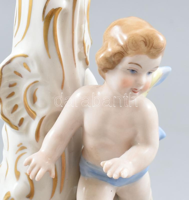 Német puttós lámpatest, porcelán, jelzett, apró lepattanásokkal, teteje lecsiszolt, m: 27 cm - Image 3