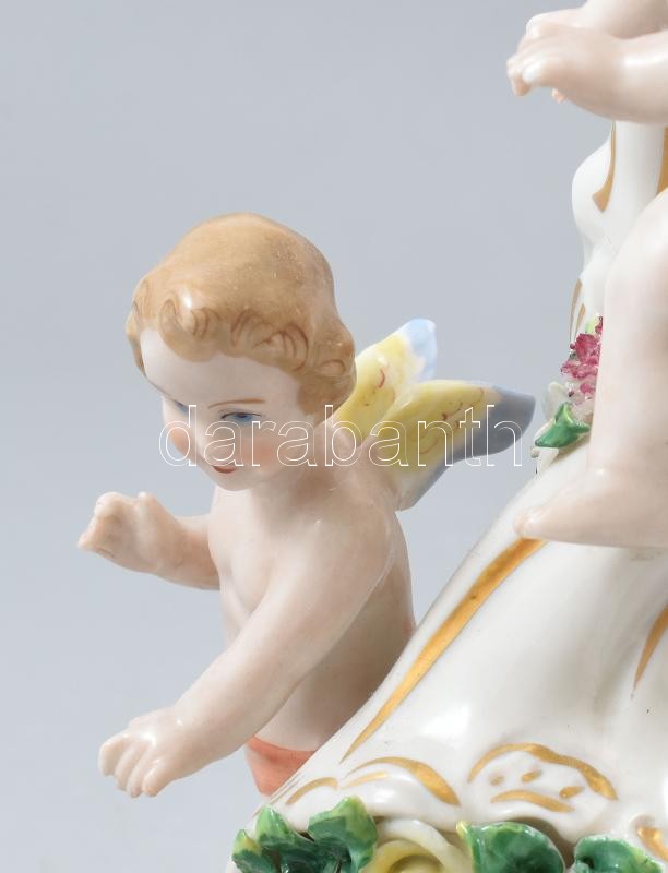 Német puttós lámpatest, porcelán, jelzett, apró lepattanásokkal, teteje lecsiszolt, m: 27 cm - Image 4