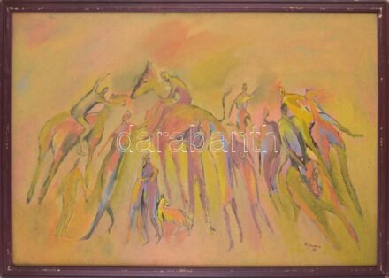 Mira Gendova (1956-): Lovasok. Olaj, vászon. Jelezve jobbra lent. Kopott fakeretben. 65x95 cm