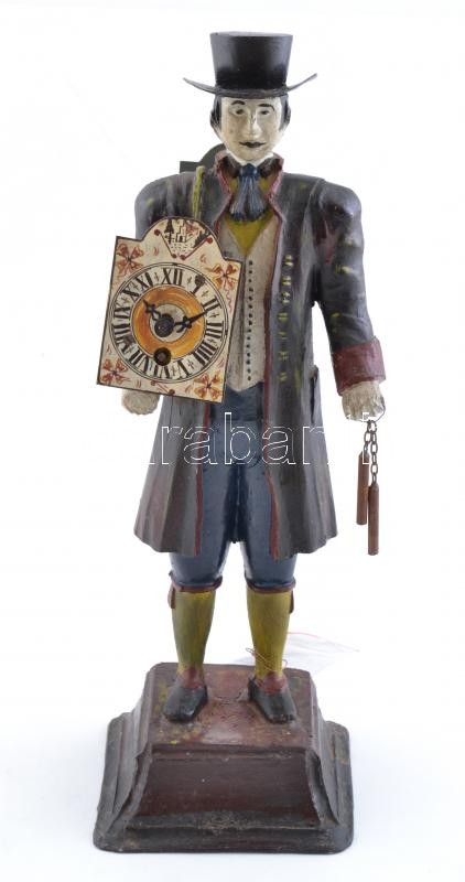 Antik figurális óra, mechanikus szerkezettel, kopásnyomokkal, működik, m: 37 cm