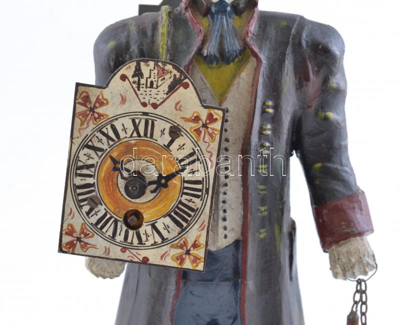 Antik figurális óra, mechanikus szerkezettel, kopásnyomokkal, működik, m: 37 cm - Image 2