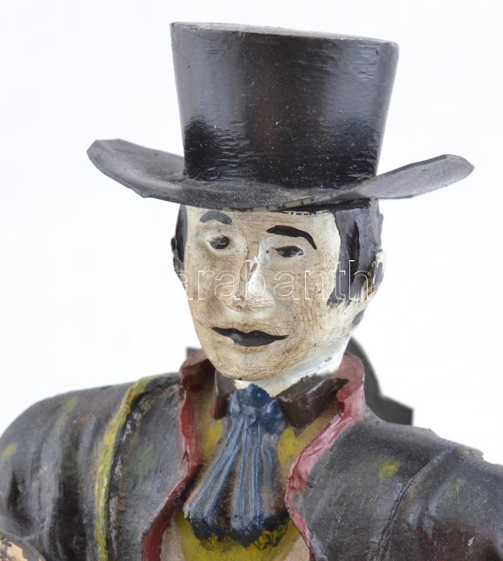 Antik figurális óra, mechanikus szerkezettel, kopásnyomokkal, működik, m: 37 cm - Image 3