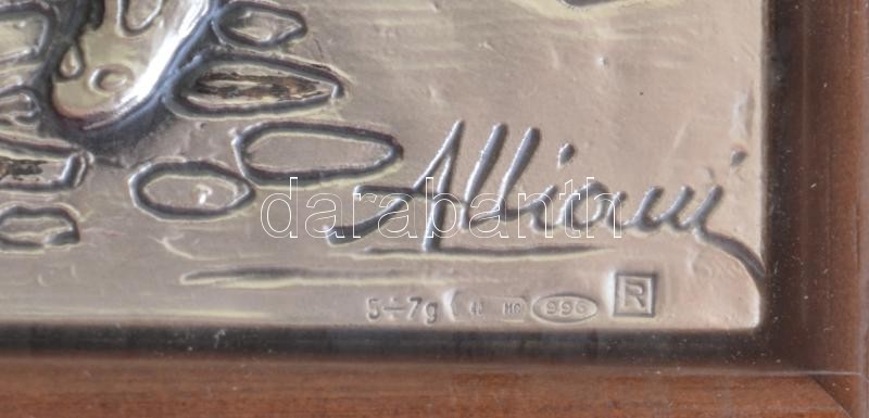 Alliani ezüst (Ag) kép, üvegezett fakeretben, jelzett, 9x12,5 cm - Image 2