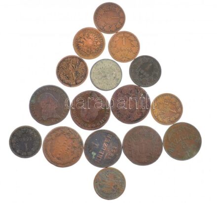 Ausztria 1790. 1kr Cu 'II. József' + 1800A 1kr Cu 'I. Ferenc' (4db) + 1816A 1/2kr Cu + 1851A 1kr Cu + 1858-1885. 1kr Cu (9db, 7xklf) T:3 Austria 1790. 1 Kreuzer Cu 'Joseph II' + 1800A 1 Kreuzer Cu 'Franz I' (4pcs) + 1816A 1/2 Kreuzer Cu + 1851A 1