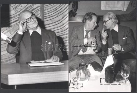 1979 össz. 3 db fotó: Keresztury Dezső (1904-1995) magyar író, költő, politikus és Siegfried Lenz (1926-2014) német író, a háború utáni német irodalom, az NSZK egyik legismertebb szerzője, 24x17,5 cm, valamint 2 db további