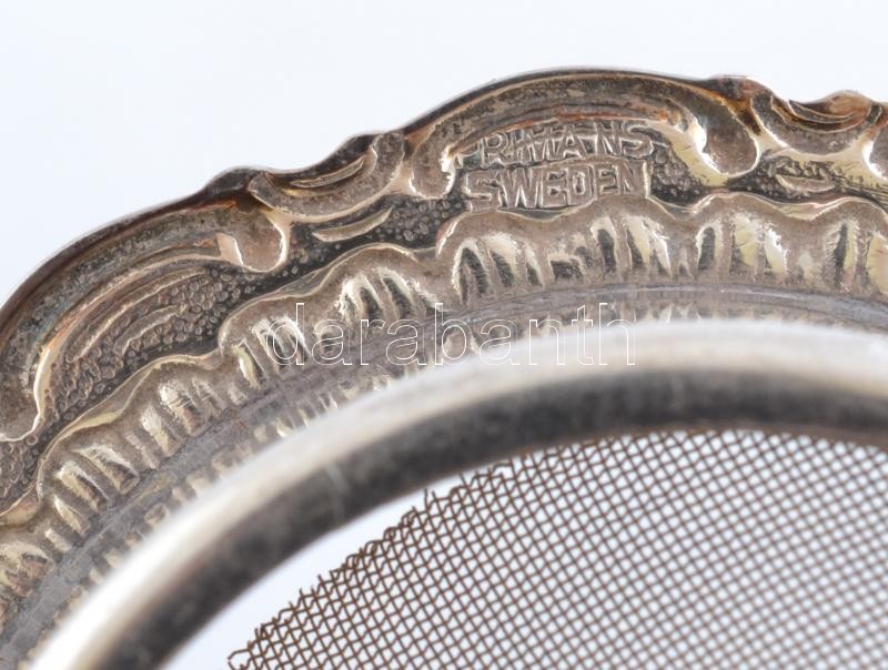 Tea szűrő, ezüstözött fém, jelzett, sérülésekkel, d: 14 cm - Image 2