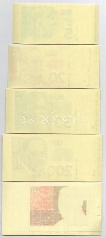 Horvátország 1993. 5K-1000K (9xklf) előlapi próbanyomatok T:I,I- hullámos papír Croatia 1993. 5 Kuna - 1000 Kuna (9xdiff) obverse trial prints C:UNC,AU wavy paper - Image 2