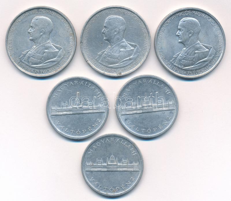 1943. 5P Al 'Horthy Miklós születésének 75. évfordulója' (3db) + 1945. 5P Al 'Parlament' (3db) T:1--3