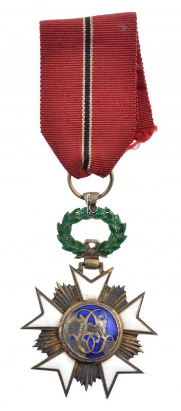 Belgium 1897. 'Koronarend Lovagkeresztje' jelzetlen zománcozott kitüntetés nem eredeti mellszalagon T:2,2- patina, zománchiba, foszladozó szalag Belgium 1897. 'Order of the Crown, Knight' enamelled decoration without hallmark on not original
